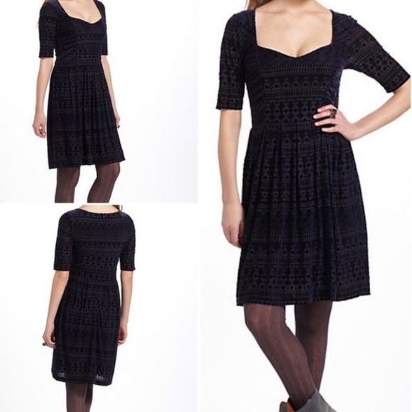 ANTHRO Meadow Rue Geo Velvet Burnout Dress in Navy - Picture 8 of 8